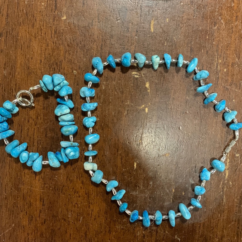 Matching Bracelet and Necklace, Blue Stone